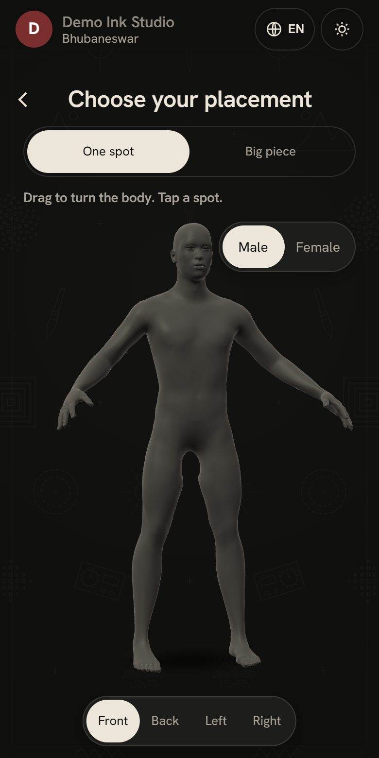 The InkPin price page with the 3D body